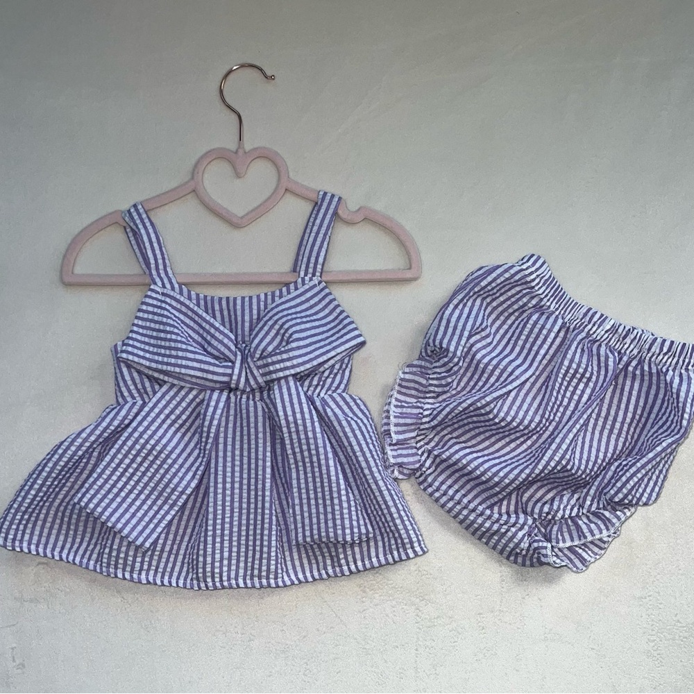 (9-12M) Striped Purple Bow Infant Set